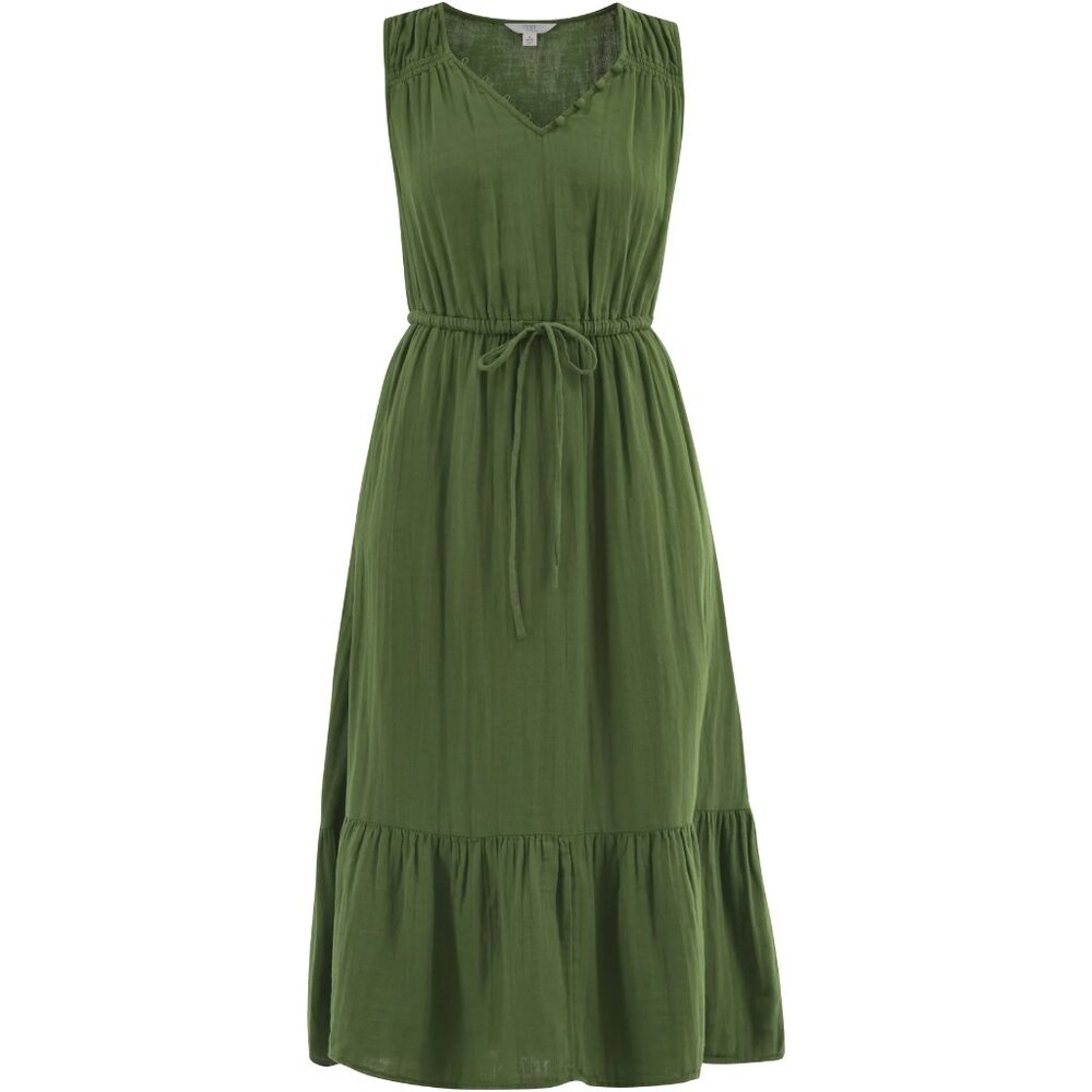Excellent Condition, SZ M (8-10) 100% COTTON Gauze Tiered Midi Dress, Green
